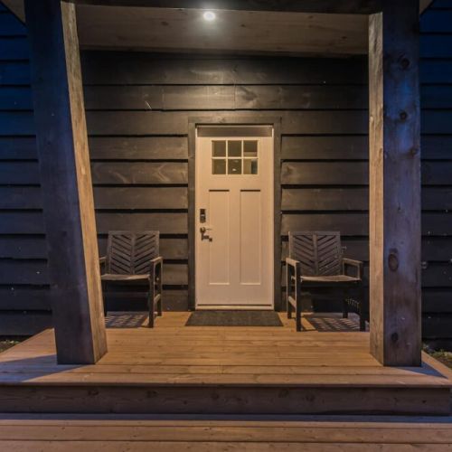 The shaker style entry doors provide a classic, private and understated look.
