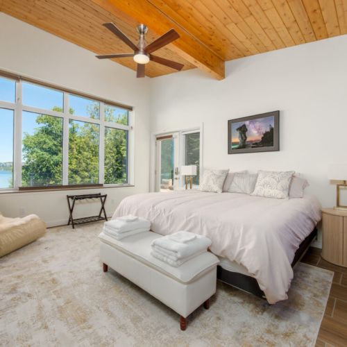 Wake up to stunning Georgian Bay views from the comfort of the spacious primary bedroom.