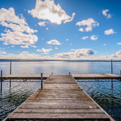 A stunning view from the private dock, perfect for taking in the serene waters of Georgian Bay—ideal for morning coffee or evening reflection.